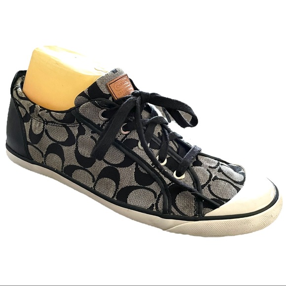 Coach Shoes - Coach Barrett Signature Logo/Calf Black White Canvas Sneaker